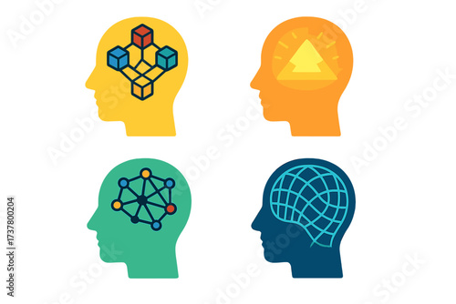 Technology silhouette icon set. featuring blockchain, ai, neural network, and data integration symbols