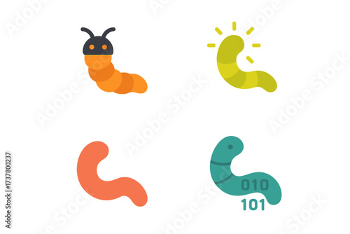 Digital worms silhouette icon set. featuring glowing, tech, creative, neon, binary, and abstract designs