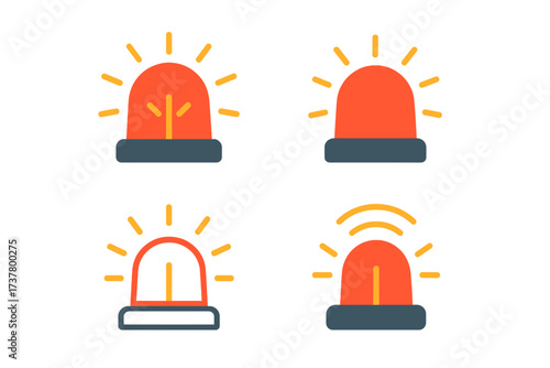 Emergency lights flat icon set. featuring police, fire, warning, alert symbols