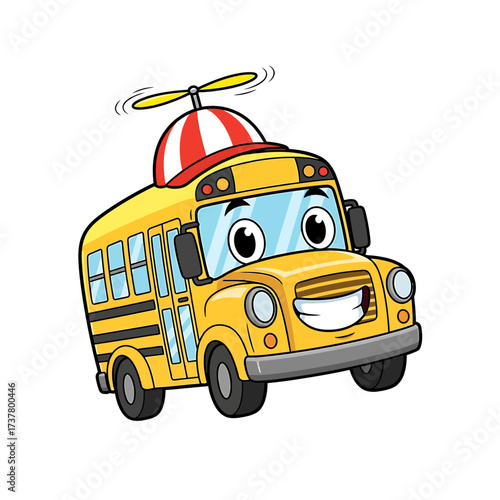 Animated Yellow School Bus with Propeller Beanie and Googly Eyes