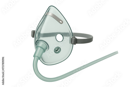 Medical oxygen mask providing breathing support on transparent background