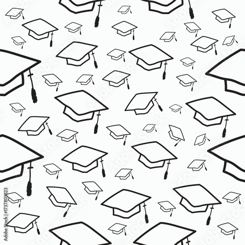 Hand-Drawn Graduation Caps Seamless Pattern Vector illustration