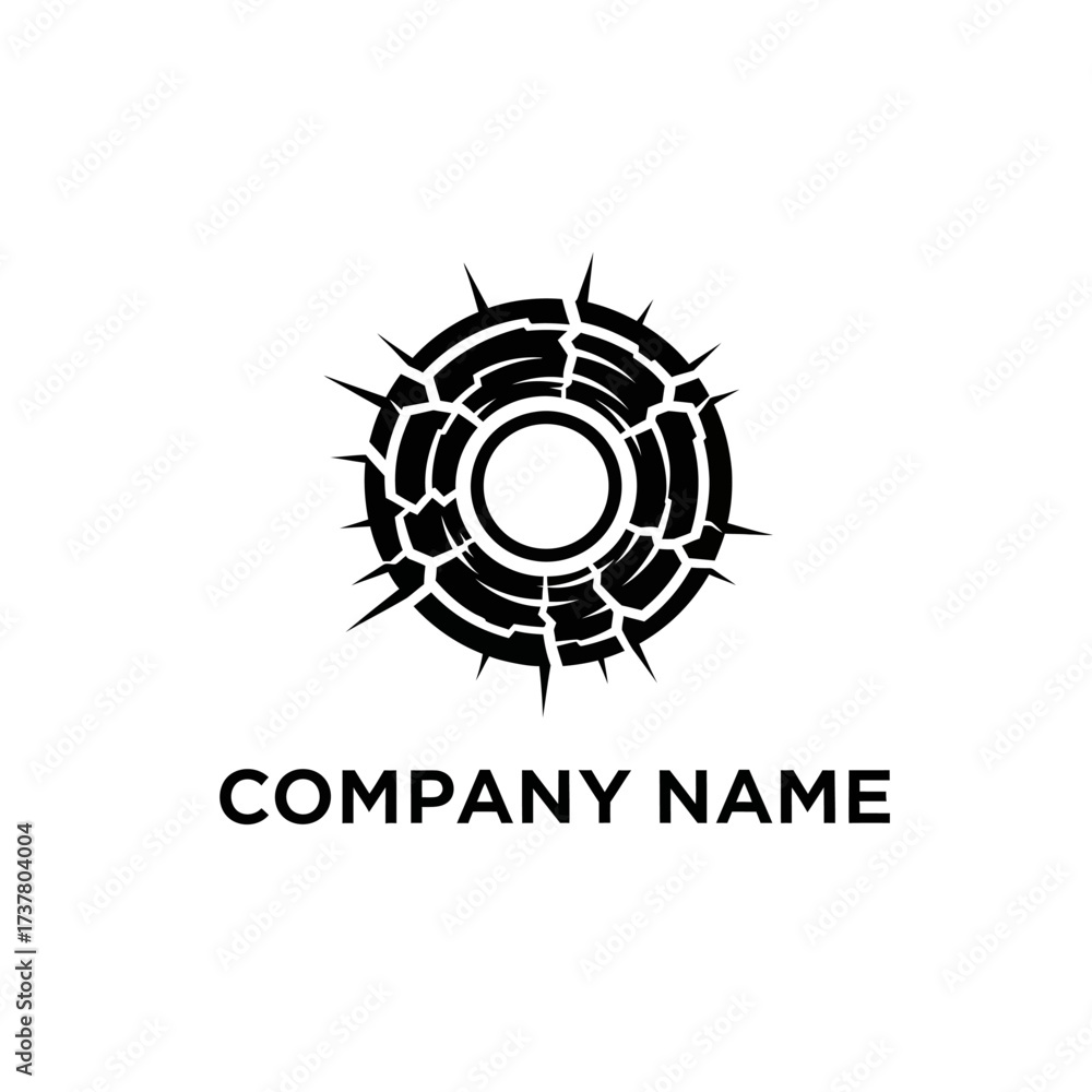 Fototapeta premium Abstract Black Circle with Cracks and Spikes, Modern Logo Design.