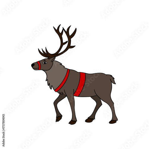 Cute Christmas reindeer illustration, Santa Claus’s holiday deer with festive decorations