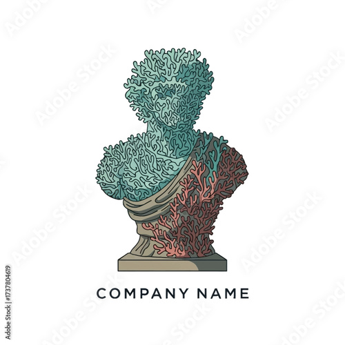 Abstract bust sculpture with organic texture and vibrant colors.