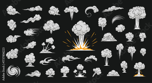 A collection of various smoke and explosion effects.