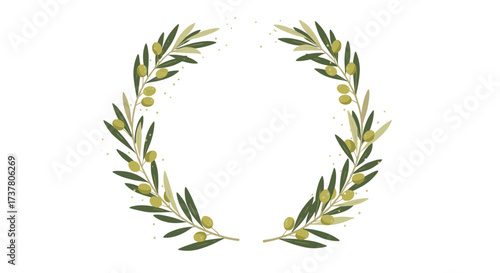 A beautiful olive wreath with green leaves and small olives representing growth and abundance.