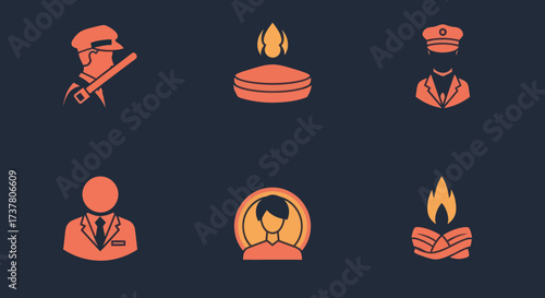 Flat Vector Icons of Professional Roles: Security Officer with Baton and Businessman in Suit, Representing Law Enforcement and Corporate Workforce, Flat Vector Elements, Vector Illustration, Simple