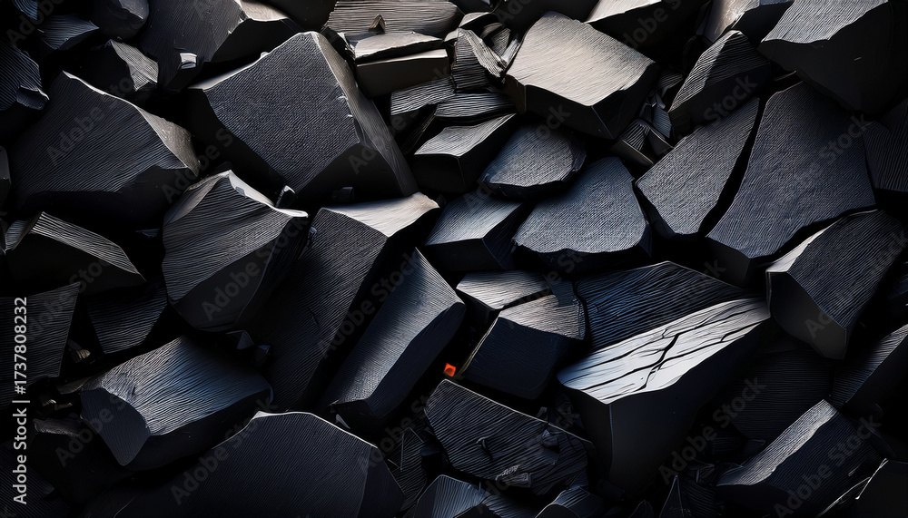 Fototapeta premium Abstract Shattered Black Rocks Background Dramatic Light Possible Use Graphic Design Digital Art
