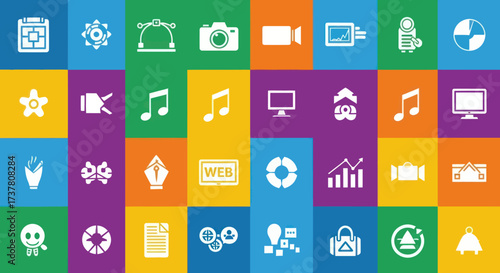 Colorful Flat Design Icons Set for UI and Web Applications - Digital Symbols for Creative and Business Concepts, Flat Vector Elements, Vector Illustration, Simple Vector, Stylized Vector Drawing,