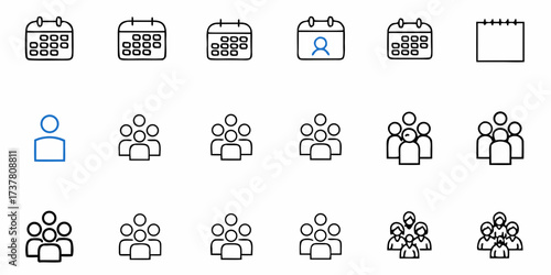 Schedule a group meeting with calendar and team icons, plan events and collaborate effectively, manage time, boost productivity and improve organization