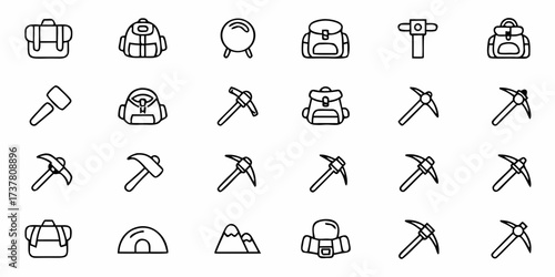 Adventure awaits with this minimalist camping & hiking icon set! Perfect for websites, apps, and outdoor gear designs - get ready to explore the wilderness!