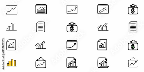 Boost your business performance with these hand-drawn chart icons for presentations, websites, and reports showing dynamic growth and financial success indicators