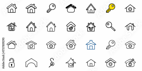Unlock your dream home with these minimalist house icons, ideal for real estate branding, property management, home security, and modern design projects