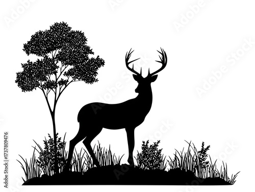 Sketch of trees and foliage in a natural setting