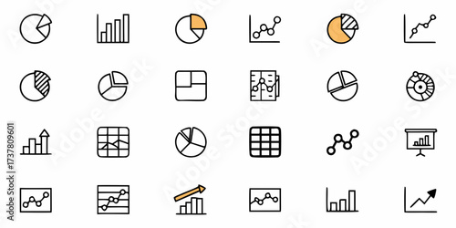 Dynamic set of data visualizations charts and graphs for business presentations, analytical reports, and financial summaries to enhance visual communication of insights
