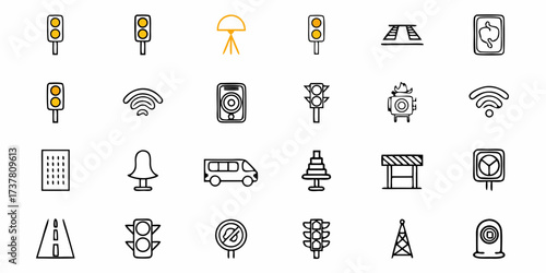 Urban elements in playful doodle style create a whimsical city vibe, perfect for maps, infographics, or creative projects requiring a touch of urban flair