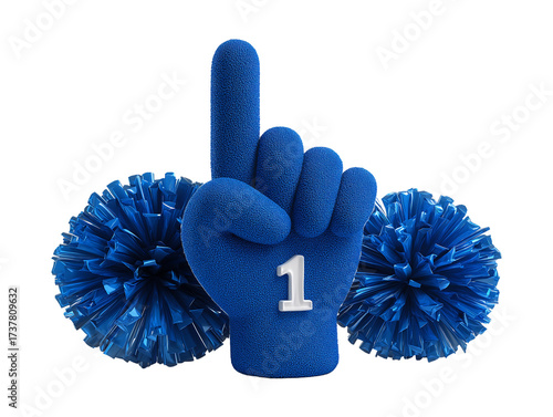 Blue foam finger and pom poms celebration