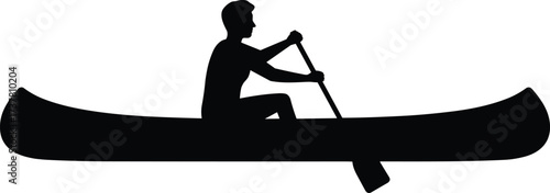 Silhouette of man paddling canoe on water, adventure lifestyle, kayaking, outdoor activity, river exploration, boating, travel, leisure, sport, freedom