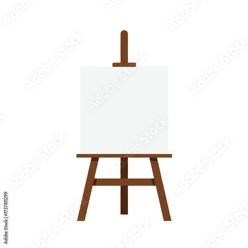 A simple 2D flat vector illustration featuring an empty artist's easel holding a blank white canvas, presented against a clean, plain white background.