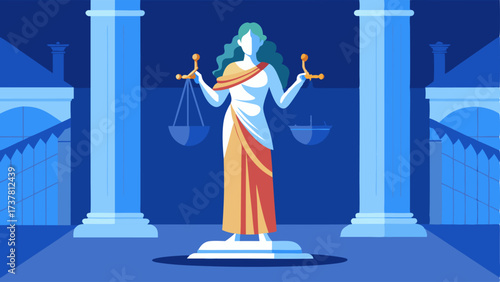 A marble statue of Lady Justice standing tall in the lobby symbolizing fairness and equality.