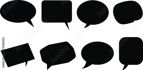 Collection of Black Speech Bubbles in Various Shapes and Sizes for Design