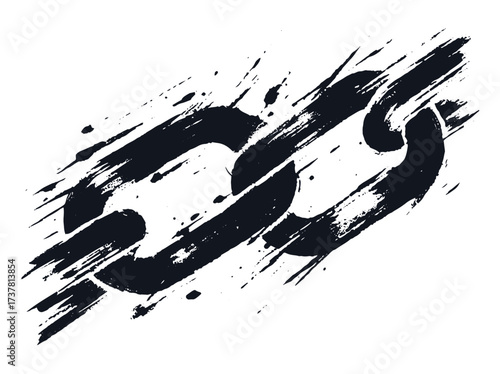 Chain link grunge brush stroke black on white vector illustration