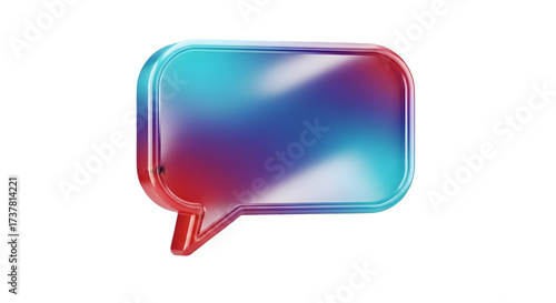 Holographic speech bubble 3D rendering illustration with a glossy finish isolated on a white background