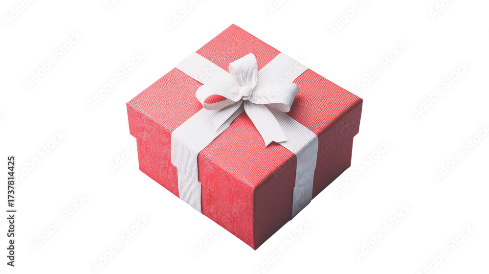 Fototapeta premium Red gift box with white ribbon isolated on a transparent background