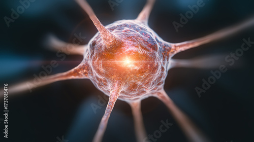 An intricate depiction of a neuron, showcasing the complexity and beauty of brain cells in action amidst vibrant colors.