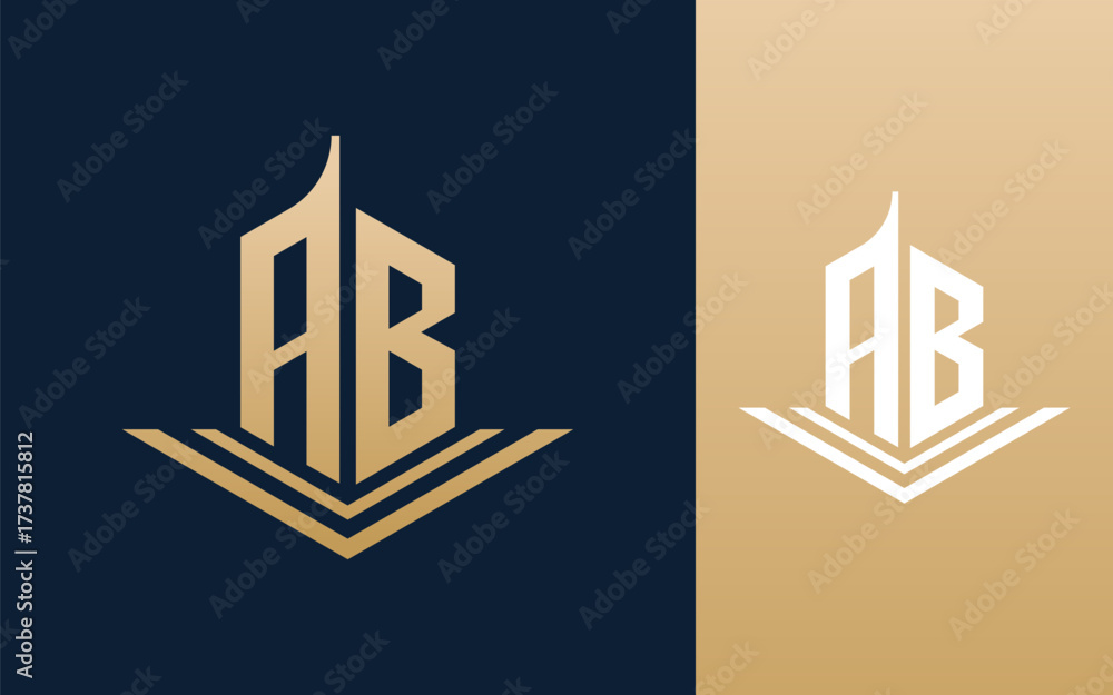 Obraz premium Initial letter AB with building logo design vector illustration 