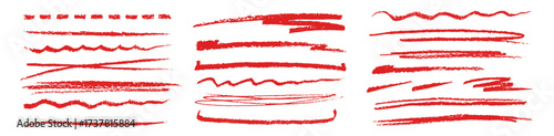 Hand drawn doodle red crayon pencil highlight and underline lines. Dynamic vector set of marker scribbles and strokes textures and patterns. Templates for highlighting text, creating visual emphasis