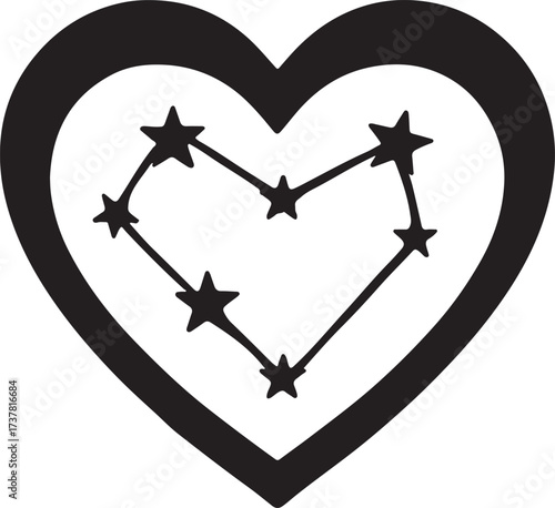 Romantic Valentine’s star constellation heart design, perfect for celestial love, cards, and decor.
