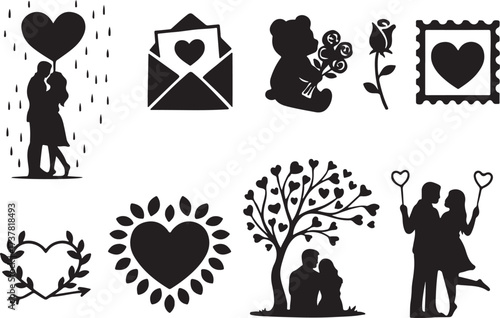 Cute Valentine’s sticker badge set with hearts and love icons, perfect for cards, gifts, and decorations.