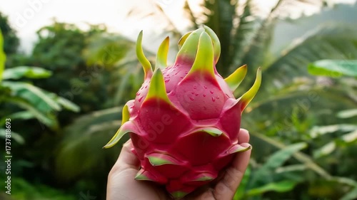 Exotic Dragon Fruit in Hand: Tropical Harvest Close-Up