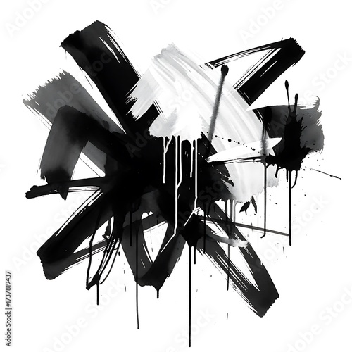 Dynamic Brushstrokes - A Bold Abstract Expression in Black and White.