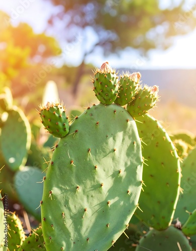 Prickly pear cactus in sunlight