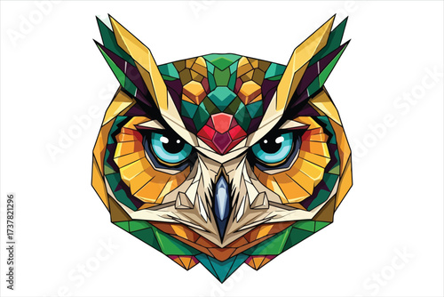 Vector art of colorful owl head illustration geometric owl head with bright colors and intricate details a modern and eyecatching design for various creative projects