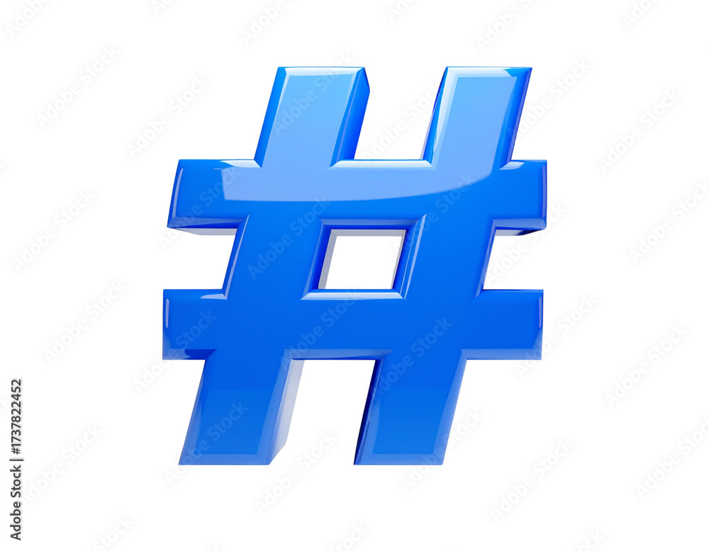 Obraz premium 3D Render of Glossy Blue Hashtag Icon Transparent Background