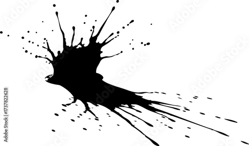 Dynamic black ink splash exploding outward with energetic droplets creating a bold artistic statement ideal for modern design projects