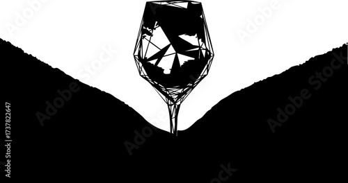 Abstract geometric wine glass silhouette with artistic fragmented design evokes sophisticated celebration and modern luxury