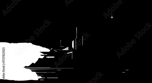 Modern minimalist abstract cityscape skyline silhouette at night with subtle starry sky emphasizes urban design and architectural elegance