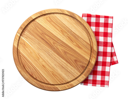 Wooden Pizza Board with Folded Checkered Napkin