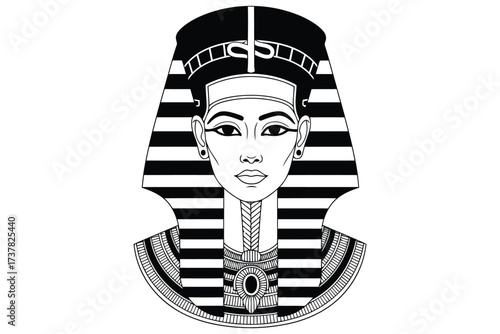 Vector art of nefertiti bust in black and white, an iconic symbol of ancient egyptian beauty and power