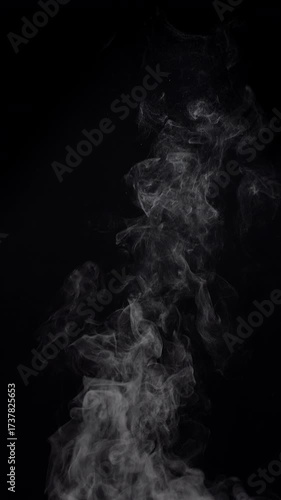 White natural rising steam from food or hot drink isolated on a black background. Сan be used in any projects with hot food.