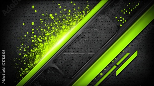 Abstract green and black textured background with splashes and geometric patterns