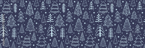 Cute Christmas pattern with colourful trees and snowflakes. Wallpaper concept. Vector illustration