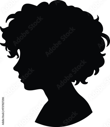  person with curly hair profile silhouette vector