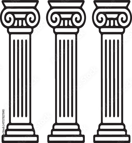 Ancient Pillars Vector Icon Set Greek & Roman Columns