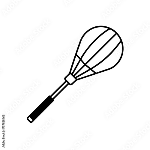 Illustration of a simple wire whisk outline on transparent background silhouette